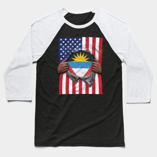 Antigua & Barbuda Flag American Flag Ripped - Gift for Antiguan & Barbudan From Antigua & Barbuda Baseball T-Shirt